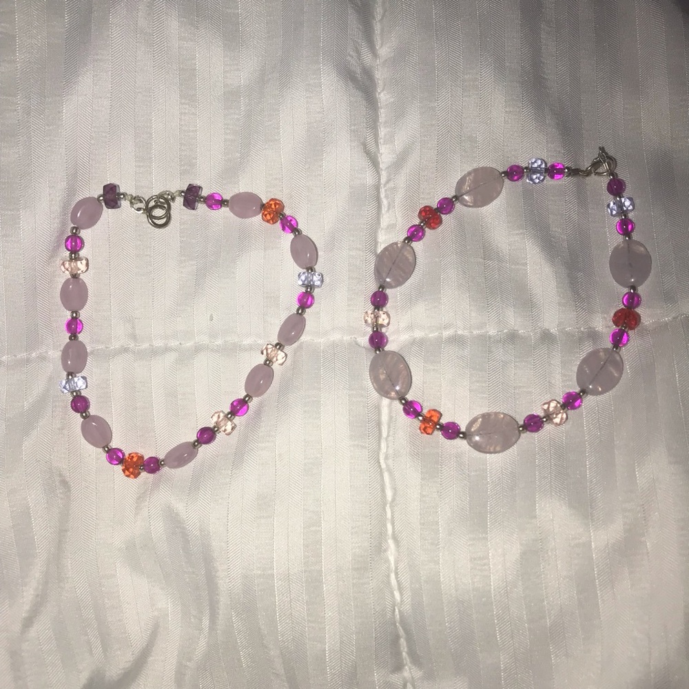 Rose quartz, glass, and silver beads bracelets!